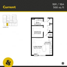 1 bed, 1 bath, 568 sqft, $1,520