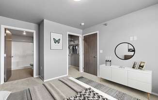 bedroom with entry door