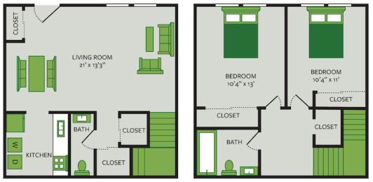 2 beds, 1.5 baths, 970 sqft, $1,059