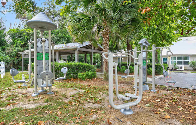 A park with exercise equipment and a gazebo.at Lofts of Wilmington, Wilmington, NC, 28405
