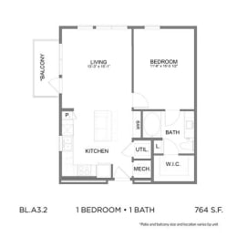 1 bed, 1 bath, 764 sqft, $1,736