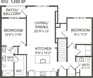 2 beds, 2 baths, 1,285 sqft, $1,749