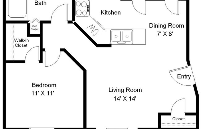 1 bed, 1 bath, 656 sqft, $935, Unit 7P