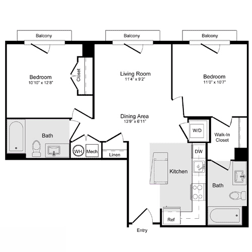 2 beds, 2 baths, 827 sqft, $2,880