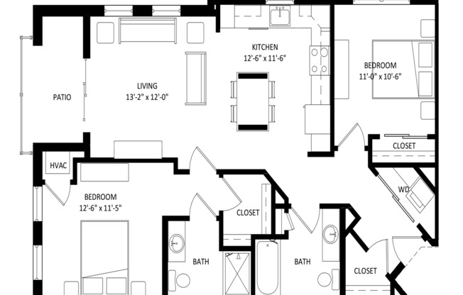 2 beds, 2 baths, 999 sqft, $1,555, Unit 225