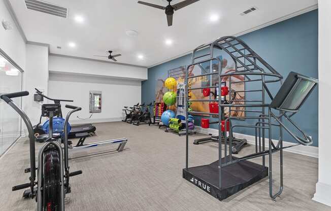 the preserve at ballantyne commons fitness room with bikes and weights