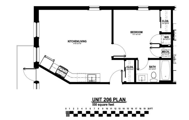 1 bed, 1 bath, 507 sqft, $900, Unit 206