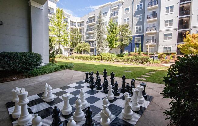 Outdoor Entertaining Spaces with Oversized Chess Game.