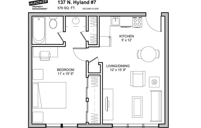 1 bed, 1 bath, 527 sqft, $855, Unit 7