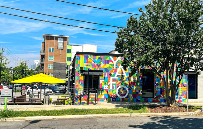 a building with a colorful mural on the side of it