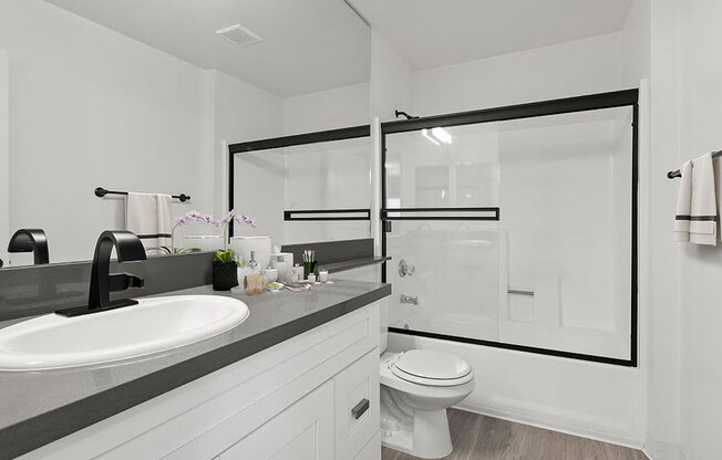 Newly remodeled bathroom with modern fixtures.