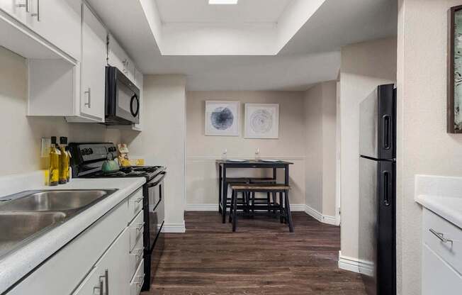 Kitchen, Table, Stove, Microwave, Refrigerator