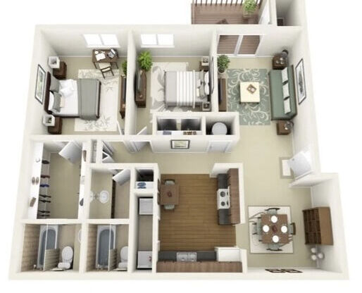 2 beds, 2 baths, 1,048 sqft, $1,349