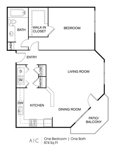 1 bed, 1 bath, 874 sqft, $1,248