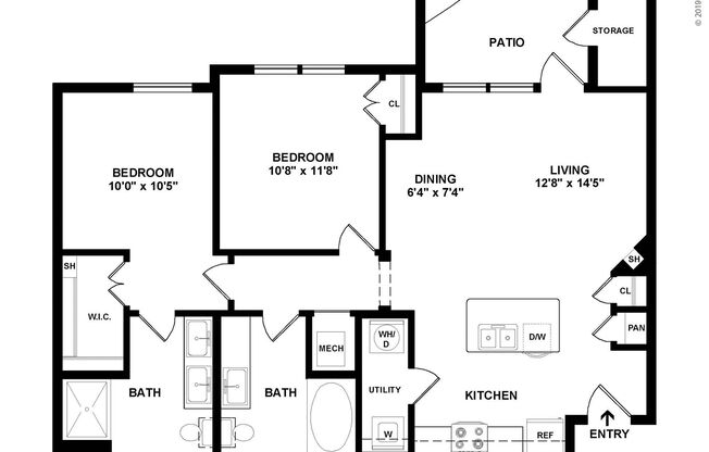 2 beds, 2 baths, 960 sqft, $1,553