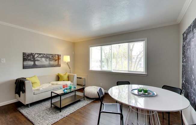 living area with plank flooring at THE POST Apartments, PLEASANT HILL , California