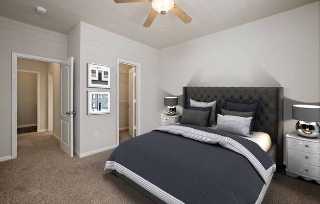 Bedroom Feels Large and Spacious with Impressive 9 Foot Ceilings and Large Walk-In Closets at Cambridge Square Apartments, Overland Park, KS 66211