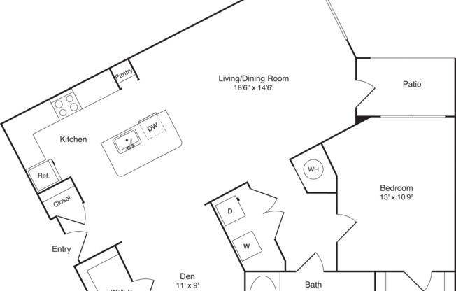 1 bed, 1 bath, 948 sqft, $1,650, Unit 433