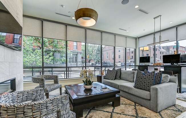 Living room with couches chairs and a coffee table at The View at Old City, Philadelphia