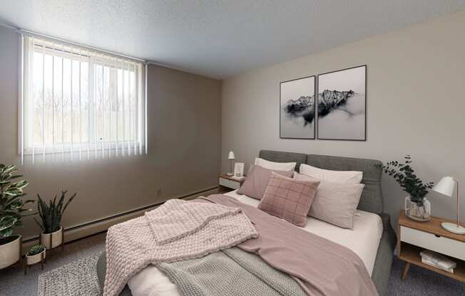 Bedroom with Bed, Nightstands and Window