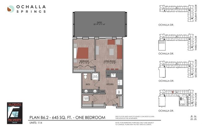 1 bed, 1 bath, 645 sqft, $1,585, Unit 114