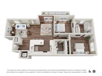 3D Floorplan Image of Manhattan 2 Bedroom Floorplan