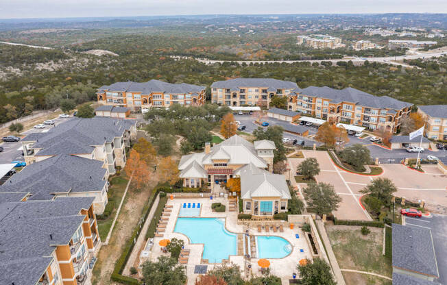 Hudson Miramont Apartments Aerial View of Pool Area and Community