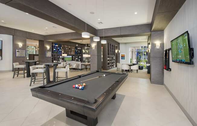 Indoor Resident Lounge with Billiards at Maitland City Centre, Maitland, FL, 32751