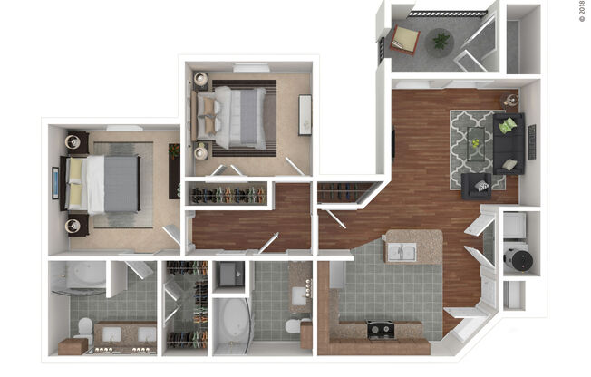 2 beds, 2 baths, 952 sqft, $1,600