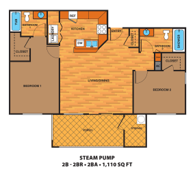2 beds, 2 baths, 1,110 sqft, $1,765
