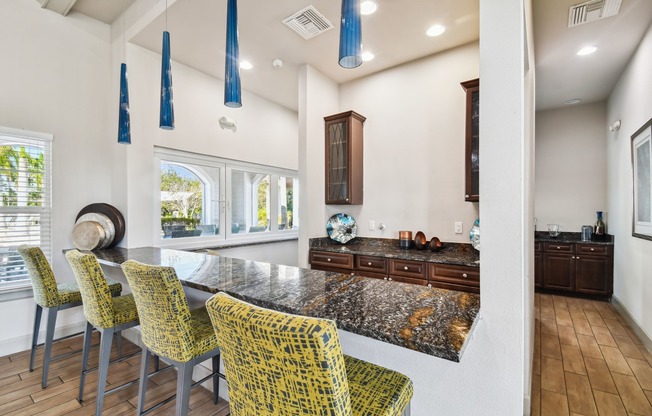 Furnished clubroom with chairs and tables