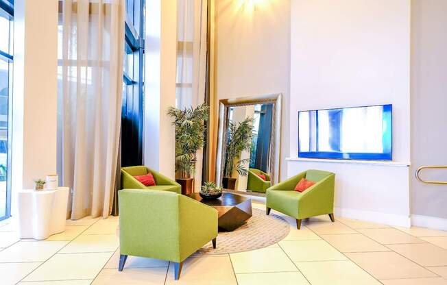 lobby with conversation areas at Berkshire Coral Gables apartments