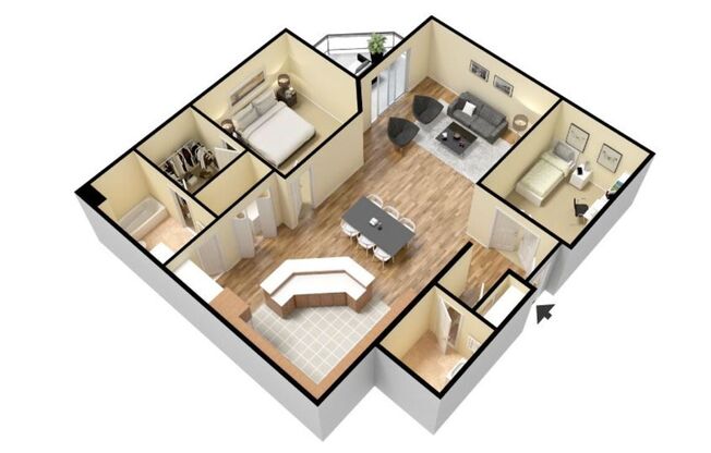 1 bed, 2 baths, 1,213 sqft, $1,287