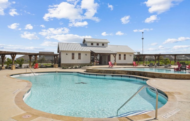 our apartments showcase an unique swimming pool at Beacon at Presidential Heights, Manor, TX 78653