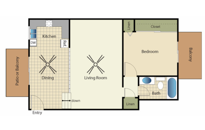 1 bed, 1 bath, 725 sqft, $2,445