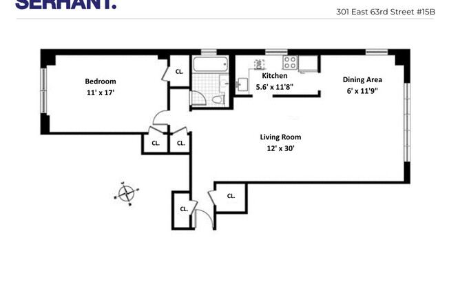 2 beds, 1 bath, 1,000 sqft, $5,500, Unit 15B