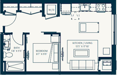 1 bed, 1 bath, 552 sqft, $1,600