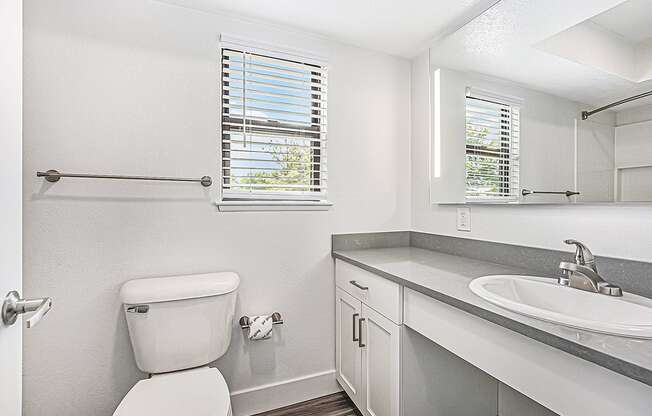 a bathroom with a window at The Crossings Apartments, Michigan, 49508