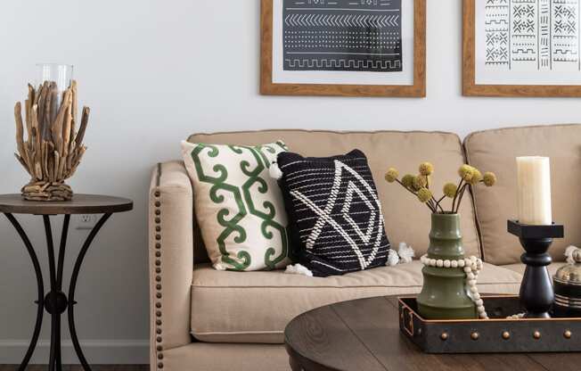 a living room with a couch and a coffee table