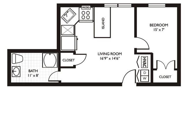1 bed, 1 bath, 338 sqft, $1,700, Unit 108