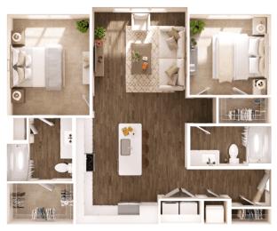 2 beds, 2 baths, 1,067 sqft, $1,666