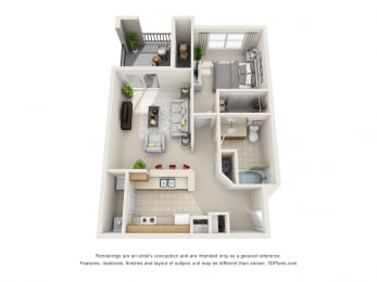 1 bed, 1 bath, 697 sqft, $1,399