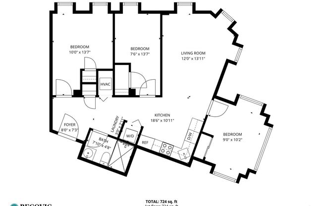 3 beds, 1 bath, 724 sqft, $2,700, Unit 514