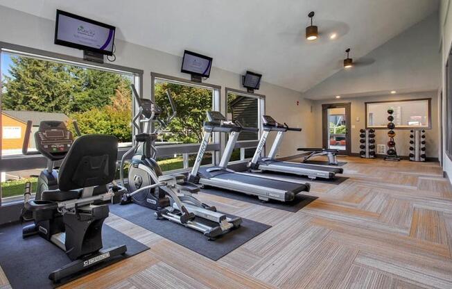 fitness center- free weights, cardio machines