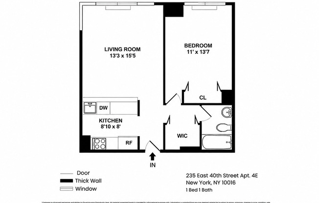 1 bed, 1 bath, 600 sqft, $5,100, Unit 4E
