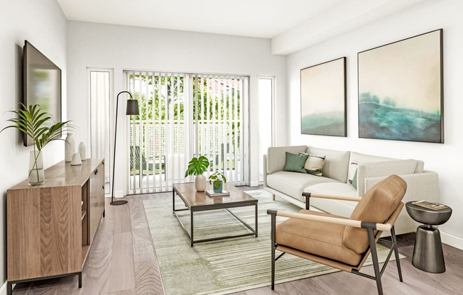 a living room with a couch and a coffee table