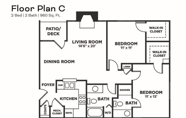 2 beds, 2 baths, 960 sqft, $1,269