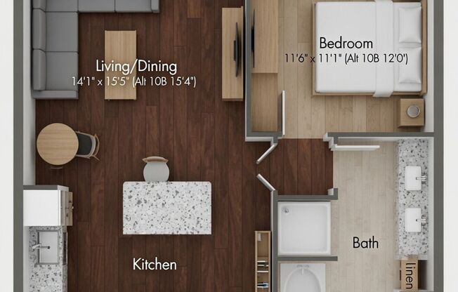 1 bed, 1 bath, 890 sqft, $2,156