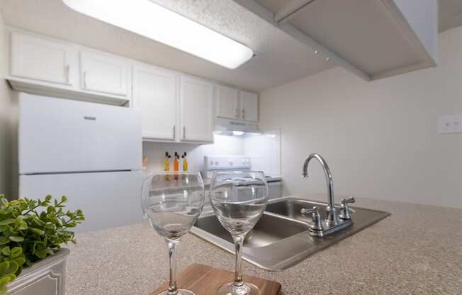 This is a photo of the kitchen in the 871 square foot 2 bedroom, 2 bath apartment at Princeton Court Apartments in the Vickery Meadow neighborhood of Dallas, Texas.