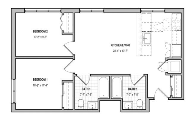 2 beds, 2 baths, 800 sqft, $2,613, Unit 313